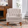 Beige Accent Chair with Vintage Brass Studs, Button Tufted Upholstered Armchair