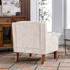 Beige Accent Chair with Vintage Brass Studs, Button Tufted Upholstered Armchair