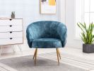 Gorgeous Accent Chair Button-Tufted Back Covering Blue with Metal Legs