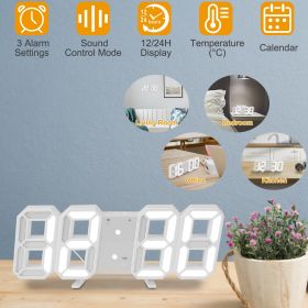 3D LED Digital Wall Clock Sound Control Table Desk Alarm Clock