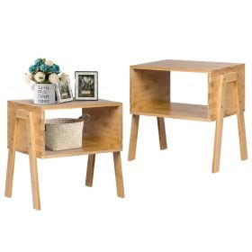 2 Pcs Bamboo Nightstand with Storage Shelf