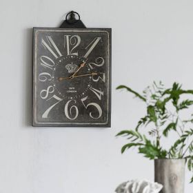 Large Vintage Black Rectangular Wall Clock with White Numerals