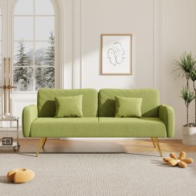 Green Fabric Double Sofa Bed with Split Backrest, Two Throw Pillows