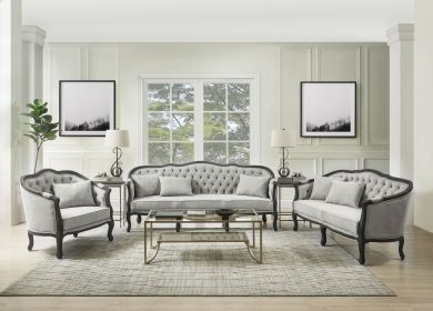 ACME Samael Sofa w/3 Pillows, Gray Linen & Dark Brown Finish