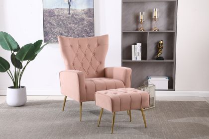 Modern Comfy Armchair with Ottoman - Pink