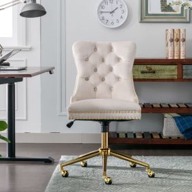 Velvet Upholstered Office Chair, (Beige)