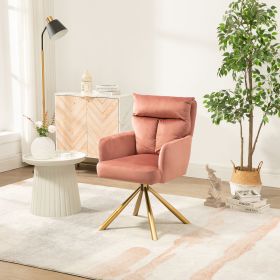 Pink Velvet Contemporary High-Back Accent Chair with Metal Legs