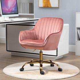 360° Pink Velvet Swivel Chair With High Back - Adjustable with Golden Color Base