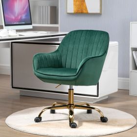 360° Green Velvet Swivel Chair With High Back, Golden Color Base