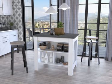 Rockaway 3-Shelf Kitchen Island, White and Onyx