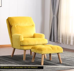 1 Pc Soft Comfortable Accent Click Clack Chair with Ottoman, Yellow Fabric