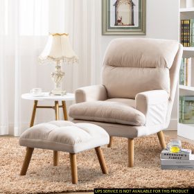 1 Pc Soft Comfortable Accent Click Clack Chair with Ottoman Beige Fabric