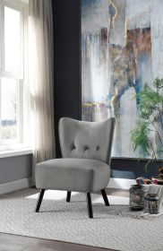 Gray Velvet Covering Accent Chair with Brown Finish Wood Legs