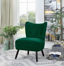 Green Velvet Covering Accent Chair with Brown Finish Wooden Legs