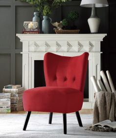 Red Velvet Covering Accent Chair with Brown Finish Wooden Legs