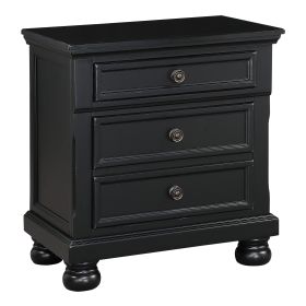 Black Finish Bun Feet Nightstand with Hidden Drawer