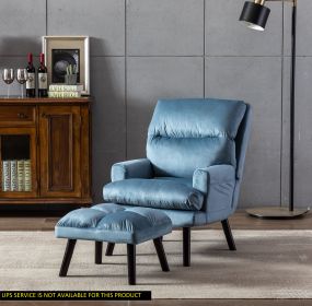 Comfortable Accent Click Clack Chair with Ottoman - Light Blue Fabric