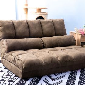 Double Chaise Sofa Lounger with Two Pillows - Brown