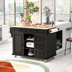 Kitchen Cart with Rubberwood Desktop Rolling Mobile Kitchen Island, Black