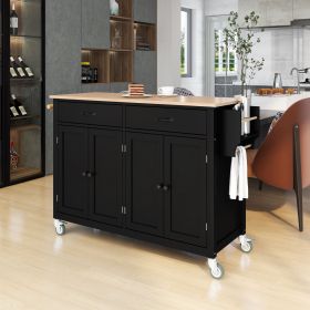 Kitchen Island Cart with Solid Wood Top, 4 Door Cabinet and Two Drawers