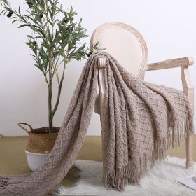 SOGA Coffee Diamond Pattern Knitted Throw Blanket with Tassels