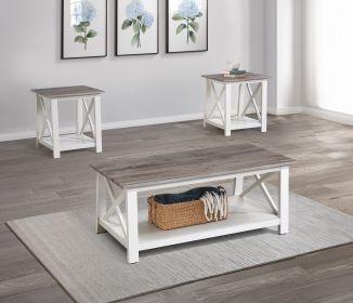 3-Piece Set Cocktail Rectangular Coffee Table and Two Matching Square End Tables