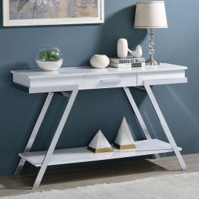 Contemporary Style White Console Table, High Gloss Finish and Chrome Frame