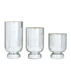 DecMode 3-Slot Silver Glass Pillar Hurricane Lamp, Set of 3