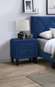 Navy Blue Velvet Nightstand with 2 Drawers, Tempered Legs