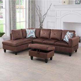 Brown Microfiber 3-Piece Living Room Sofa