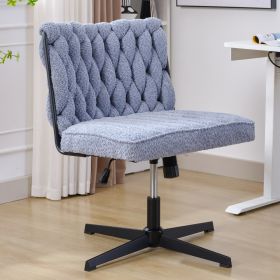 Armless Office Desk Chair with No Wheels, BLUE