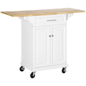 HOMCOM Kitchen Island, Natural Wood Top and White