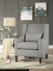 1pc Traditional Accent Chair with Pillow Nailhead Trim Light Gray