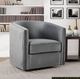 Gray Velvet Upholstery 360 Degree Swivel Chair with Tuxedo Arms