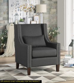 1pc Traditional Accent Chair with Pillow Nailhead Trim - Dark Gray