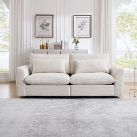 Beige Corduroy Deep Seat Sofa