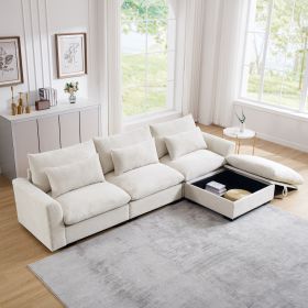 Corduroy Sectional L Shaped Sofa, Beige