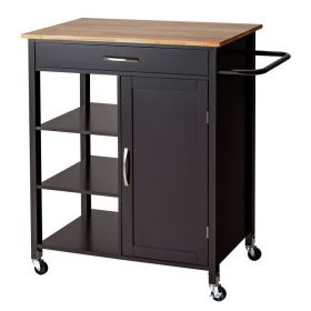 Mobile Kitchen Island with Rubber Wood Top