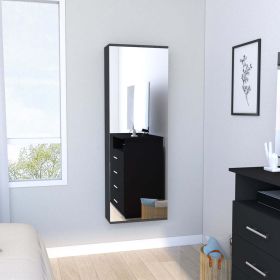 Wall Mounted Shoe Rack With Mirror, Single Door, Black Finish