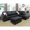 Black Faux Leather Living Room with Ottoman