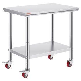 VEVOR Stainless Steel Commercial Food Prep Work Table with 4 Wheels