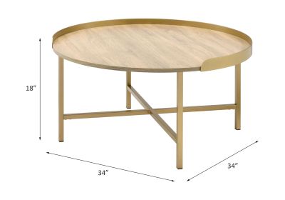 ACME Mithea Coffee Table, Oak Table Top & Gold Finish 82335