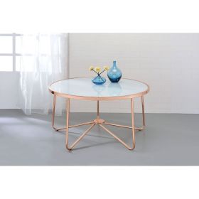 ACME Alivia Coffee Table in Rose Gold & Frosted Glass