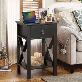 2Pcs Side Intersection Style Nightstands, Two-Layer Drawer Black