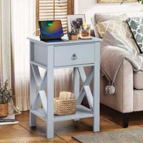 Set of 2 Side Intersection Style Nightstand with One Drawer, Gray