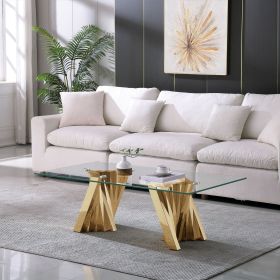 Tempered Glass Top Coffee Table with Gold Mirror Finish, Stainless Steel Base