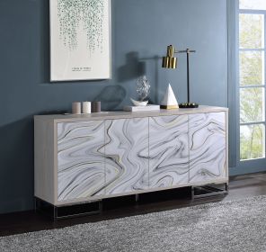 ACME Panos Console Cabinet, White Marble Paint & Chrome Finish