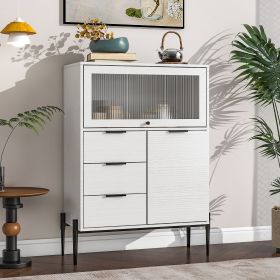 Sideboard with 3 Drawers, 1 Door and 1 Glass Door, White