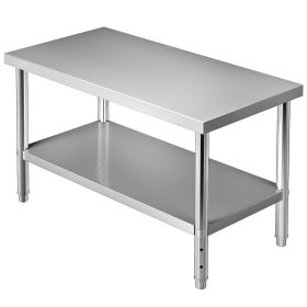 VEVOR Stainless Steel Heavy Duty Prep Worktable with Adjustable Undershelf