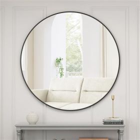 39 Inch Metal Framed Round Wall Mirror - Black